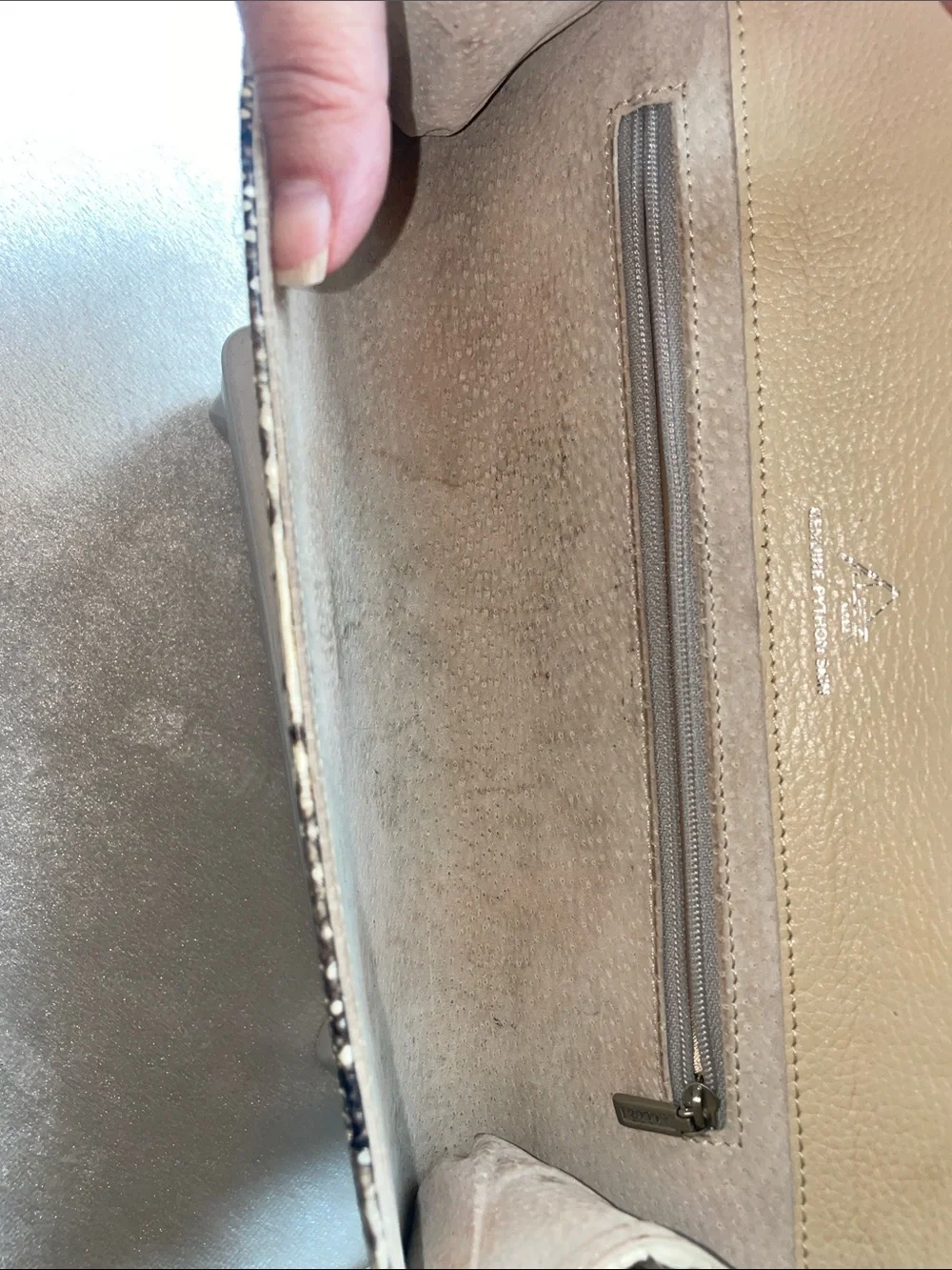 Snake Clutch in Neutral Cream and Brown